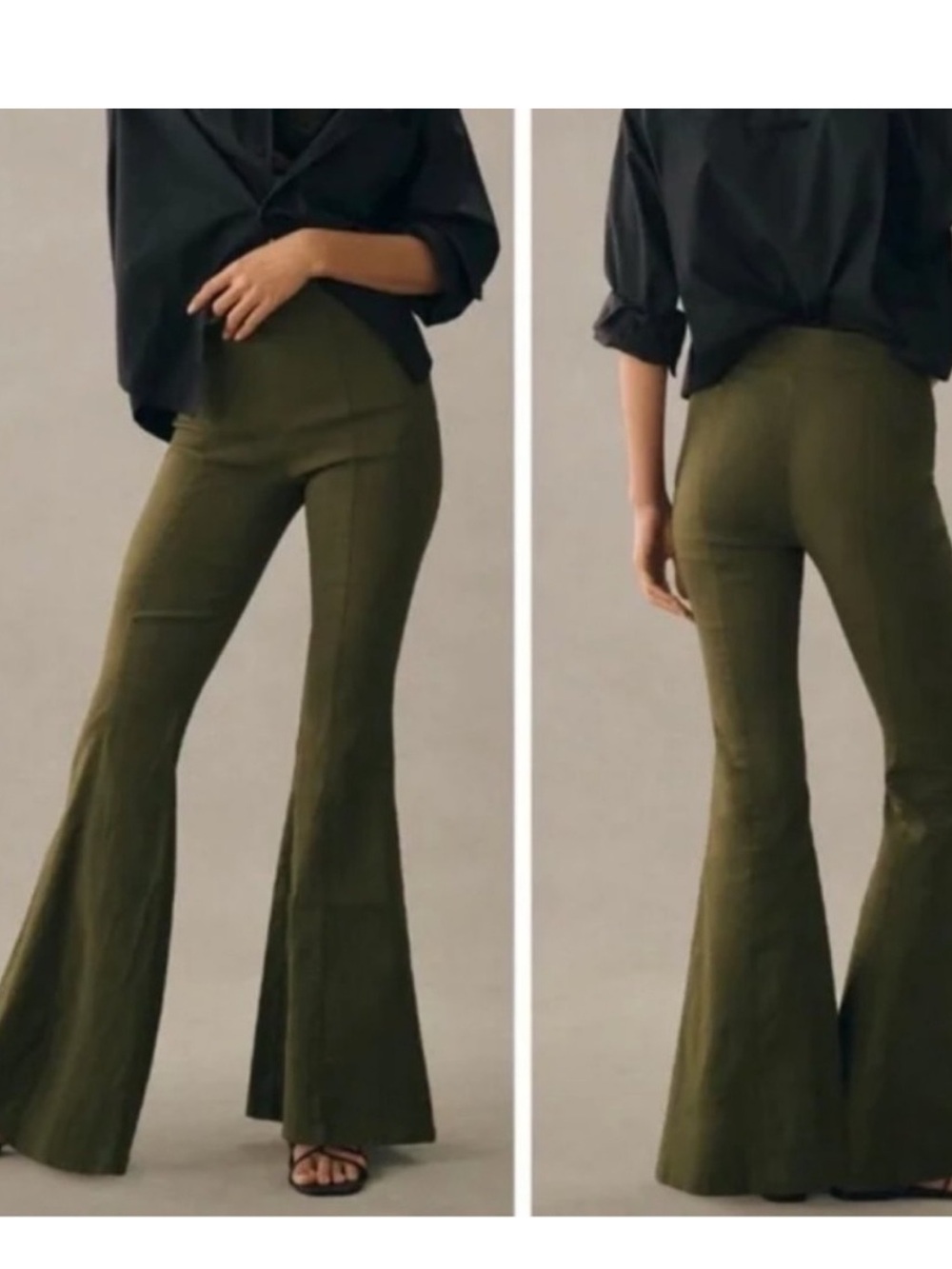 Maeve anthropologie army green flared leg bell bottom stretchy pants size 00P